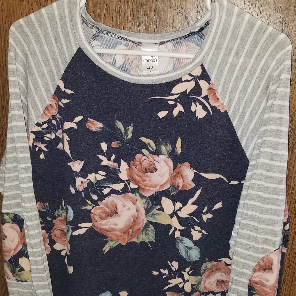 Floral print & stripe long sleeve tee